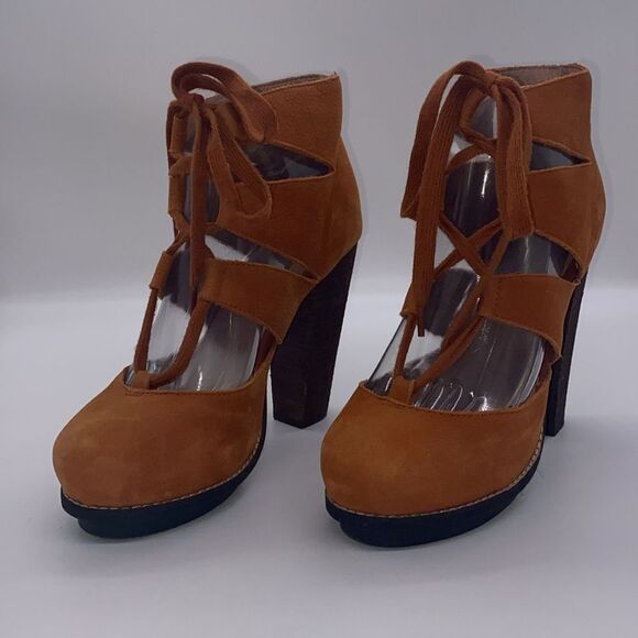 ✨🧡 Cinnamon Rust Burnt Orange Jeffrey Campbell x Free People Laced Heels 🧡✨ - Picture 5 of 16